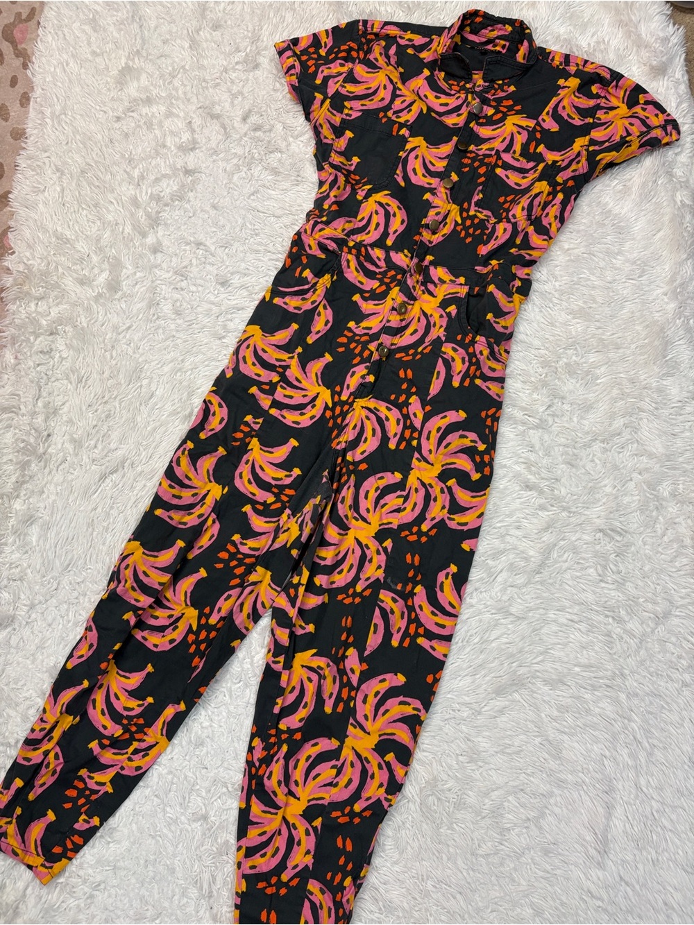 Mixed by Nasrin Banana Tropical Print Black Cotton Nana Jumpsuit - Picture 2 of 4